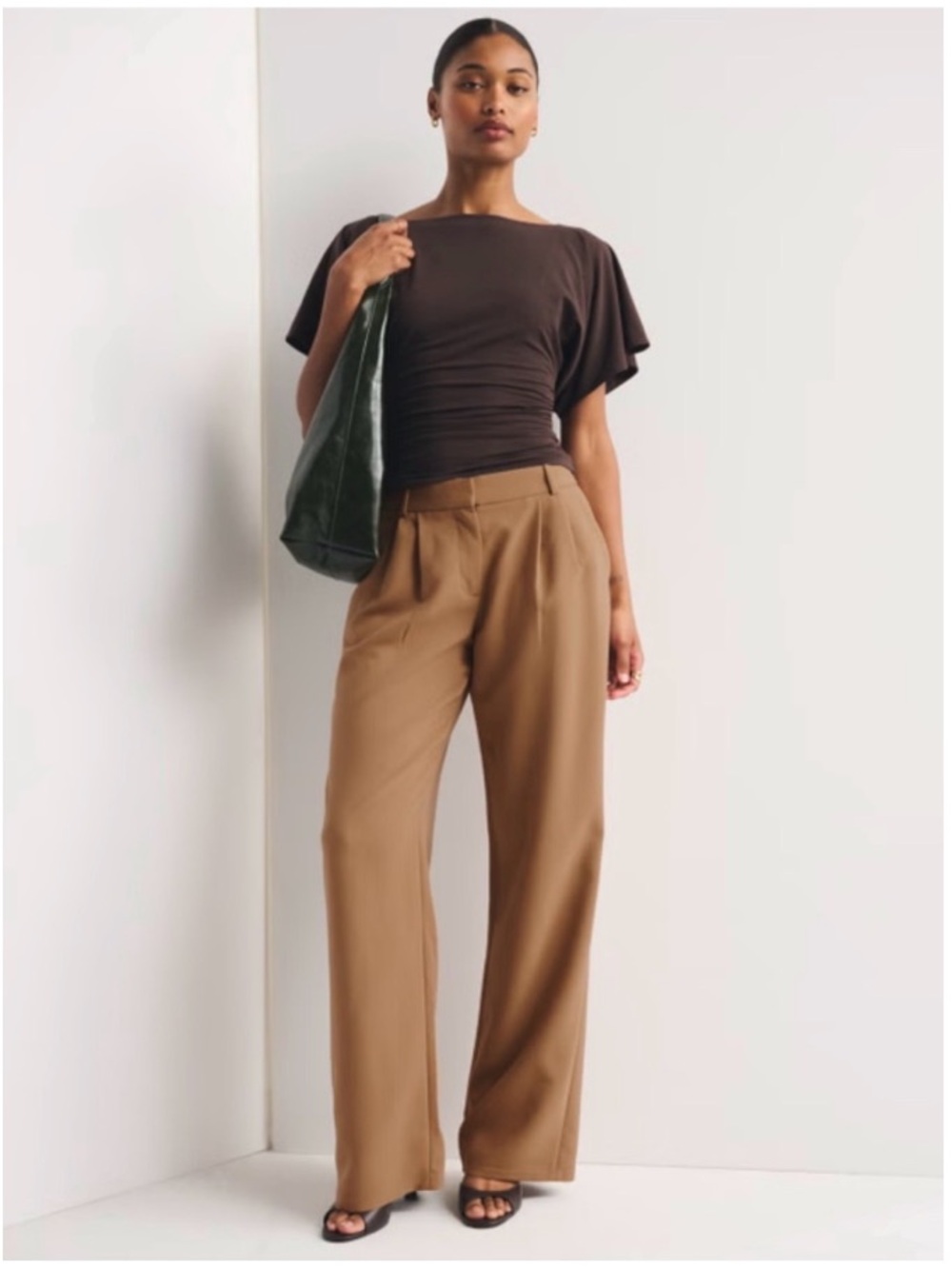 Abercrombie & Fitch Curve Sloane High Rise Pleated Wide Leg Trouser Pant Tan 25